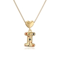 18K gold plated heart necklace with colorful gemstone letter I on a box chain - Letter I