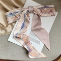 French vintage beige floral hair scarf with 'love yourself' embroidery detail - Spring Pastoral Landscape