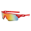 Gafas de sol deportivas rojas con lentes espejadas de colores para ciclismo y deporte - Montura roja lentes arcoiris