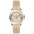 Detalle del reloj Scottie con esfera champán y correa de silicona beige estilo deportivo - Silicona Marrón