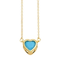 Golden heart pendant necklace with turquoise stone and delicate cross chain - Turquoise
