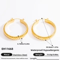 Textured 18k gold plated stainless steel chunky hoop earrings with size dimensions - EH11668-Thick Texture Hoop
