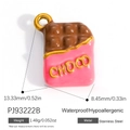 Chocolate bar pendant in 18K gold-plated stainless steel with pink and brown enamel - Pink Chocolate Pendant PJ93222B