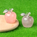 Mini natural crystal apple pendants in pink and grey tones with silver leaf detail - Rose Quartz