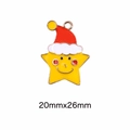 Star-shaped Christmas alloy pendant with yellow enamel and a small red festive hat - 66# Christmas Star
