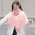 Pink cashmere wool scarf for women featuring elegant fringes and a soft solid texture - Cationic Viscose Style / 200x70cm / Pink