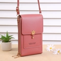 Light pink PU leather crossbody phone bag with double zippers and petal magnetic clasp - Deep Pink