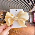 Polished light yellow ribbon bow hair clip with colorful dots on a white display card - FJ085-9# Light Yellow Ribbon Bow Hair Clip