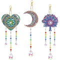 DIY diamond painting sun catchers with mandala birds and crystal pendants set of three - FL124 / Heart Moon Mandala Crystal Pendant