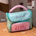 Details der Maße der süßen Cartoon-Kosmetiktasche mit Tragegriff und Reißverschluss - Groß / Cyan
