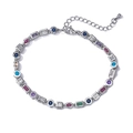 Colorful geometric zircon bracelet with adjustable silver chain and multicolor stones - Platinum Plated Bracelet 18cm