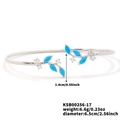 Silver willow branch open bangle with marquise blue stones and clear zircon accents - Silver Plated Blue Zirconia