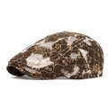 Casquette gavroche marron à fleurs avec patchs en dentelle blanche et mesh vintage - Style Dentelle Florale Café / Café Fleuri (Q-280)