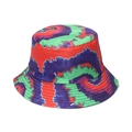 Unisex 3D colorful tie-dye bucket hat with vibrant spiral patterns and sun protection - Red Purple Green Swirl Tie-dye