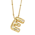 Collier lettre E dorée style bulle avec pierres en zircon et chaîne à billes - Lettre E