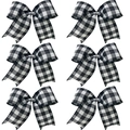 Lot de 6 nœuds classiques à carreaux noirs et blancs pour décoration de sapin de Noël - Set de 6 Noeuds à Carreaux Noir et Blanc