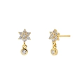 Elegant 18K gold plated flower stud earrings with zircon crystals shown on white background - Gold Six-Petal Flower