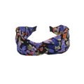 Floral knot headband featuring colorful botanical patterns on a black fabric background - Colorful Floral Royal Blue (FK-B080 Royal Blue)