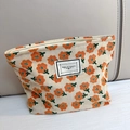 Corduroy makeup bag featuring orange floral patterns with a zip closure and label - Large / Orange Flower