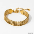 Golden mesh strap bracelet set with woven texture and premium lobster clasp - Gold Multi-layer Woven Mesh Chain (SBK570)