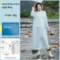 Reusable thick light blue EVA raincoat with matching storage bag for outdoor protection - 19 Strands 150 Grams Light Blue Adult Drawstring.