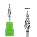 Close-up of alloy nail drill bit OMWGY01 with sharp cross-cut teeth and green base - Green Ring Tapered Drill Bit (OMWGY01)