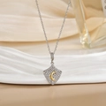 Diamond-encrusted rhombus shield necklace featuring a gold crescent moon pendant - Silver Rhombus Gold Crescent Zirconia Style (XL0466GA)