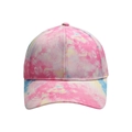 Front view of multi-color tie-dye baseball cap featuring pink blue and yellow cotton fabric - Style 6-Pink Blue Yellow Tie-Dye Baseball Cap