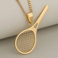 Polished gold stainless steel creative tennis racket pendant necklace for athletes - Gold