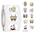 Flat lay of 10 cartoon sticker designs featuring boba tea and sloths with BES-teas text - Jjt038 Pearl Milk Tea (10 Photos 500 Photos/roll)