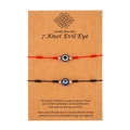 Red and black woven 7-knot evil eye protection cord bracelets on display card - 2Pcs Set/Red Black Mixed (ZJ4792)
