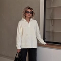 Pull en maille crème décontracté à demi-zip avec texture côtelée et épaules tombantes - S / Blanc