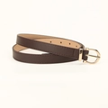 Minimalist dark brown narrow PU leather belt for women with golden horseshoe buckle - Coffee