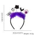 Halloween headband with purple feathers, pumpkin, bat and RIP tombstone decorations - Cat Eyeball Purple Feather Headband