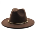 Detail of dark brown fedora hat with a stylish gold metal flat chain decoration - M (56-58cm) / Dark Coffee