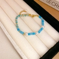 Handmade baroque pearl and blue beaded bracelet with gold clasp in a jewelry box - Blue Amazonite Pearl Bracelet (#6)