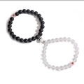 Magnetic heart couple bracelets with matte black and translucent white beads set - Matte Black & Matte White Crystal with Heart