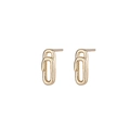 Detail view of gold-plated paperclip stud earrings with polished geometric metal surface - Gold