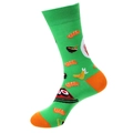 Green mid-calf cotton sock with colorful sushi and ramen patterns and orange accents - One Size / 977 Japanese Food/Green
