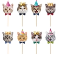 8-teiliges Katzen-Geburtstagsparty Tortenaufsatz Set mit Katzenmotiven und Partyhüten - Katzenkopf-Picks