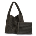 Handwoven dark olive green waterproof tote bag and matching clutch set for women - Army Green