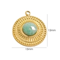 Detail of a 15mm gold-plated sunburst pendant with centered green natural stone - Amazonite