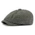 Classic newsboy cap in black and grey herringbone wool fabric for men and women - Adjustable / Gray