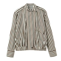 Chaqueta holgada de rayas para mujer con cuello alto y detalles de bolsillos marrones - XS / Rayas Marrones