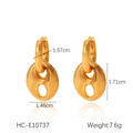 Vue détaillée de boucles d'oreilles en acier doré 18K avec dimensions et poids précis - Boucles d'Oreilles Nez de Cochon (HC-E10737)