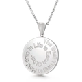 Silver stainless steel necklace with engraved quote round pendant for women - The Best Thing in Life Quote Style (KP46436-K)
