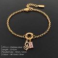 Elegant 14K gold plated stainless steel bracelet with pink crystal and initial charm - Letter G