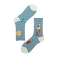 Light blue forest theme knit socks with cute rabbit and holiday patterns for women - 35-39 / Grey Blue Magic Rabbit