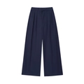 Pantalón de mujer azul oscuro con pernera ancha y elegantes pliegues en un estilo moderno - XS / Pantalones de pierna ancha