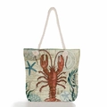 Sac de plage vintage en toile avec imprimé homard et poignées en corde blanche épaisse - Imprimé Homard Vintage (ms4533b)